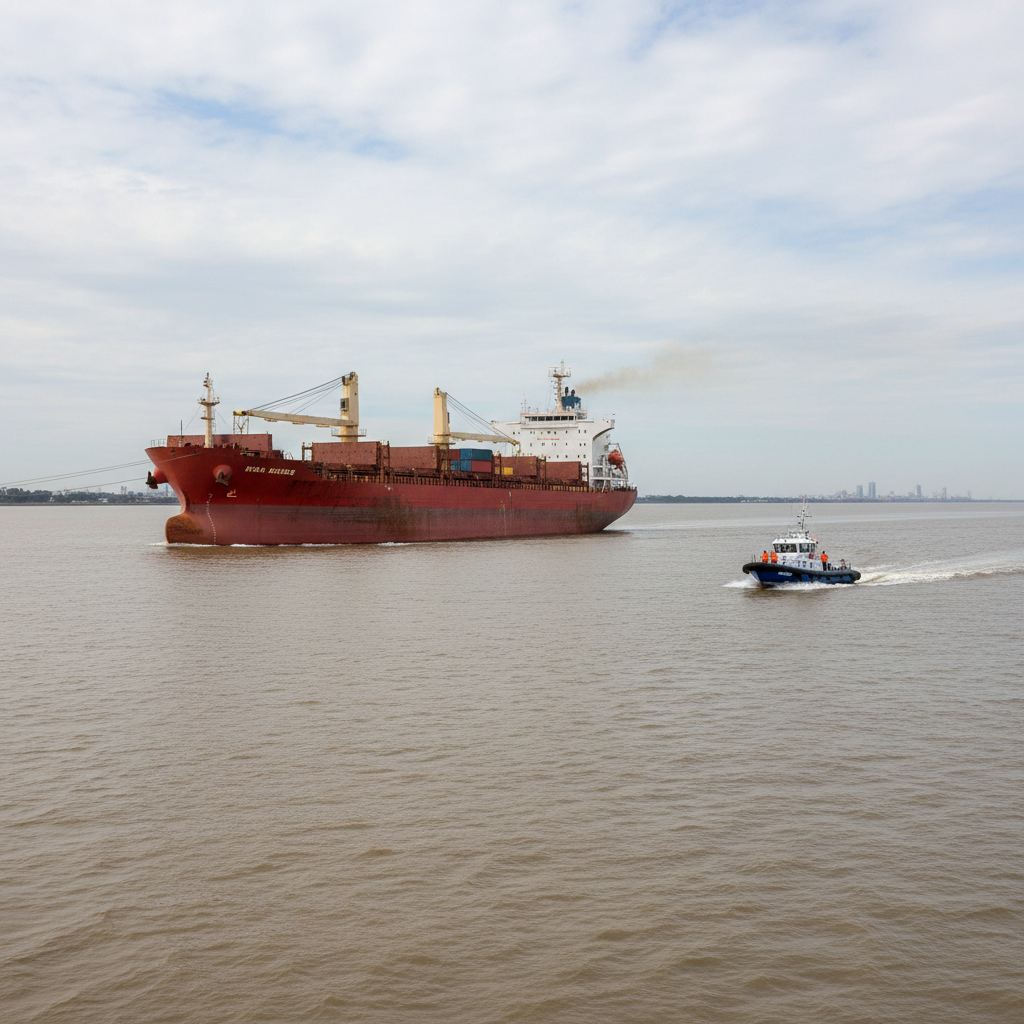 Ship at anchorage off the River Plate