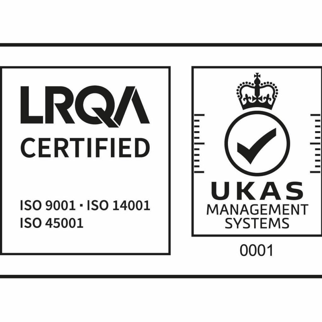 LRQA Certified — ISO 9001, ISO 14001 and ISO 45001 — UKAS Management Systems